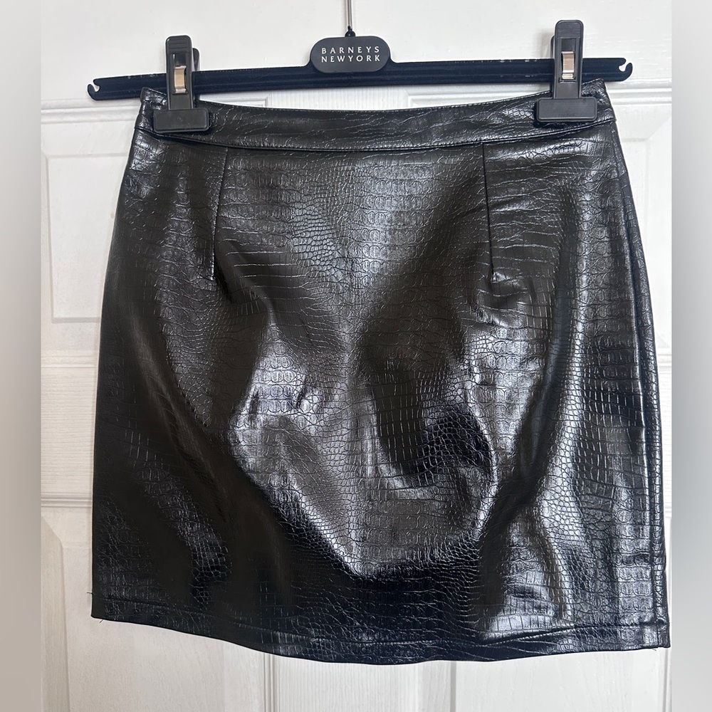 Vegan Leather Croc-Embossed Black Mini Skirt